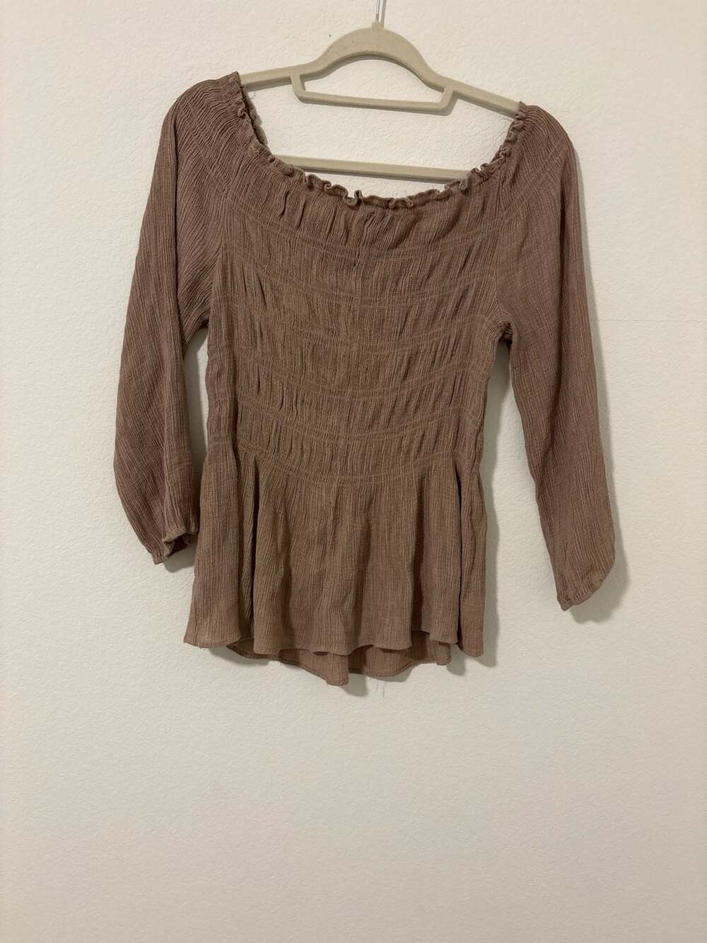 Zenobia Brown Smocked Peplum Long Sleeve Top Size 1XL - Picture 6 of 6